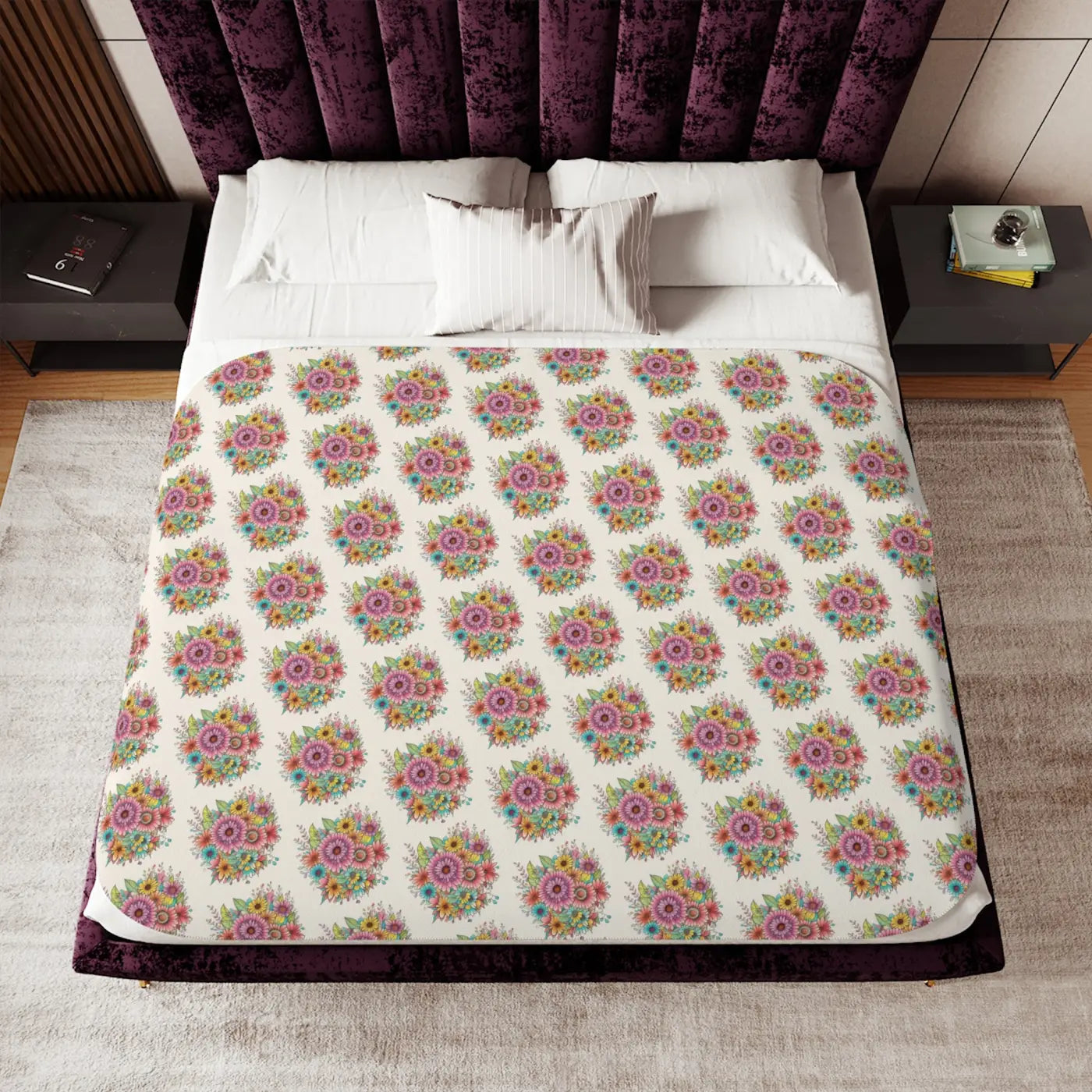 Sherpa Blanket - Large Vibrant Flowers on Peach - DipaliZ