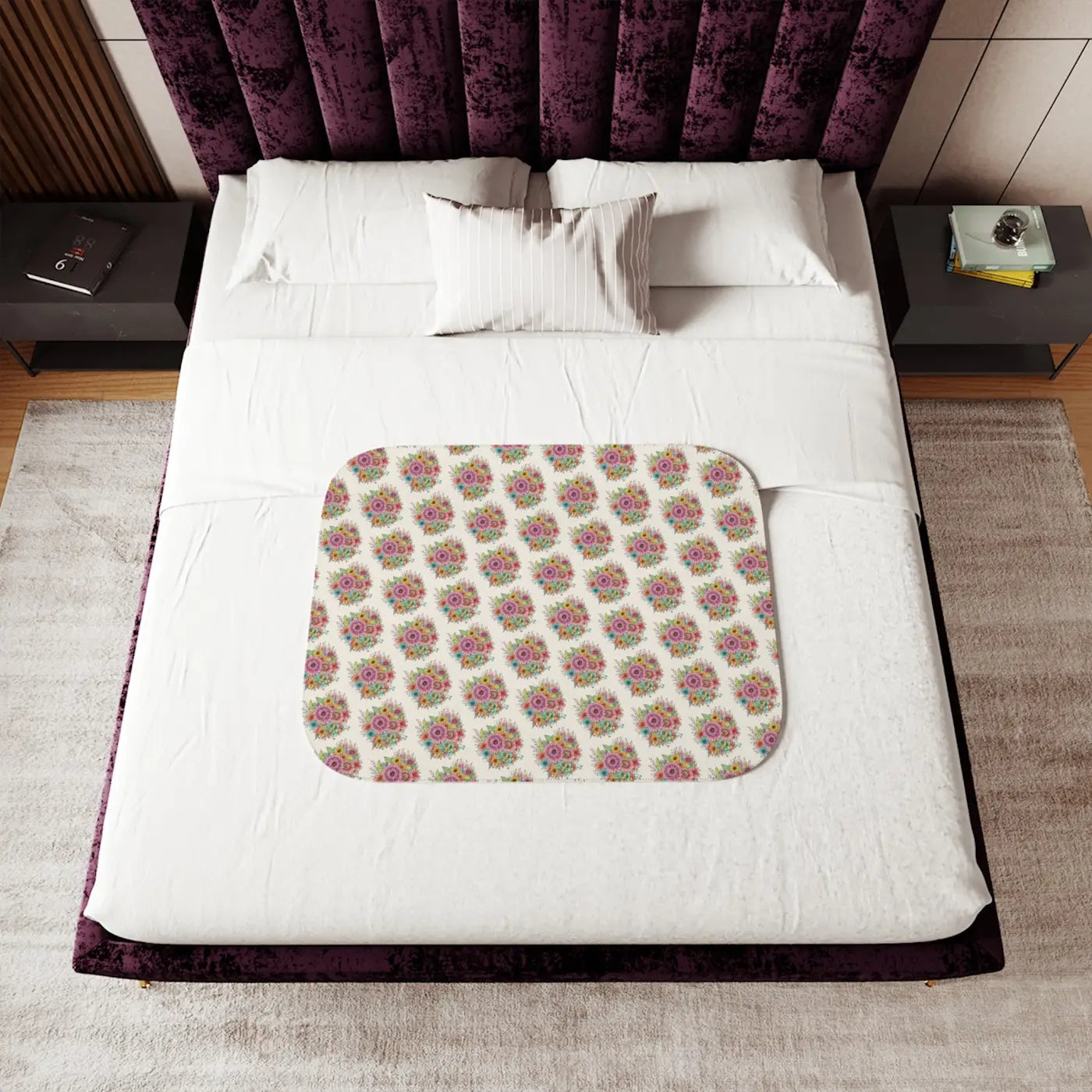 Sherpa Blanket - Large Vibrant Flowers on Peach - DipaliZ