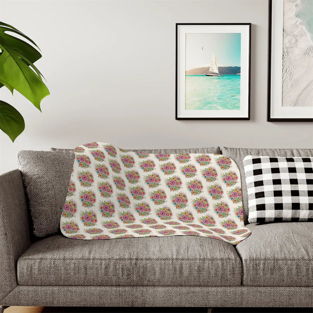 Sherpa Blanket - Large Vibrant Flowers on Peach - DipaliZ