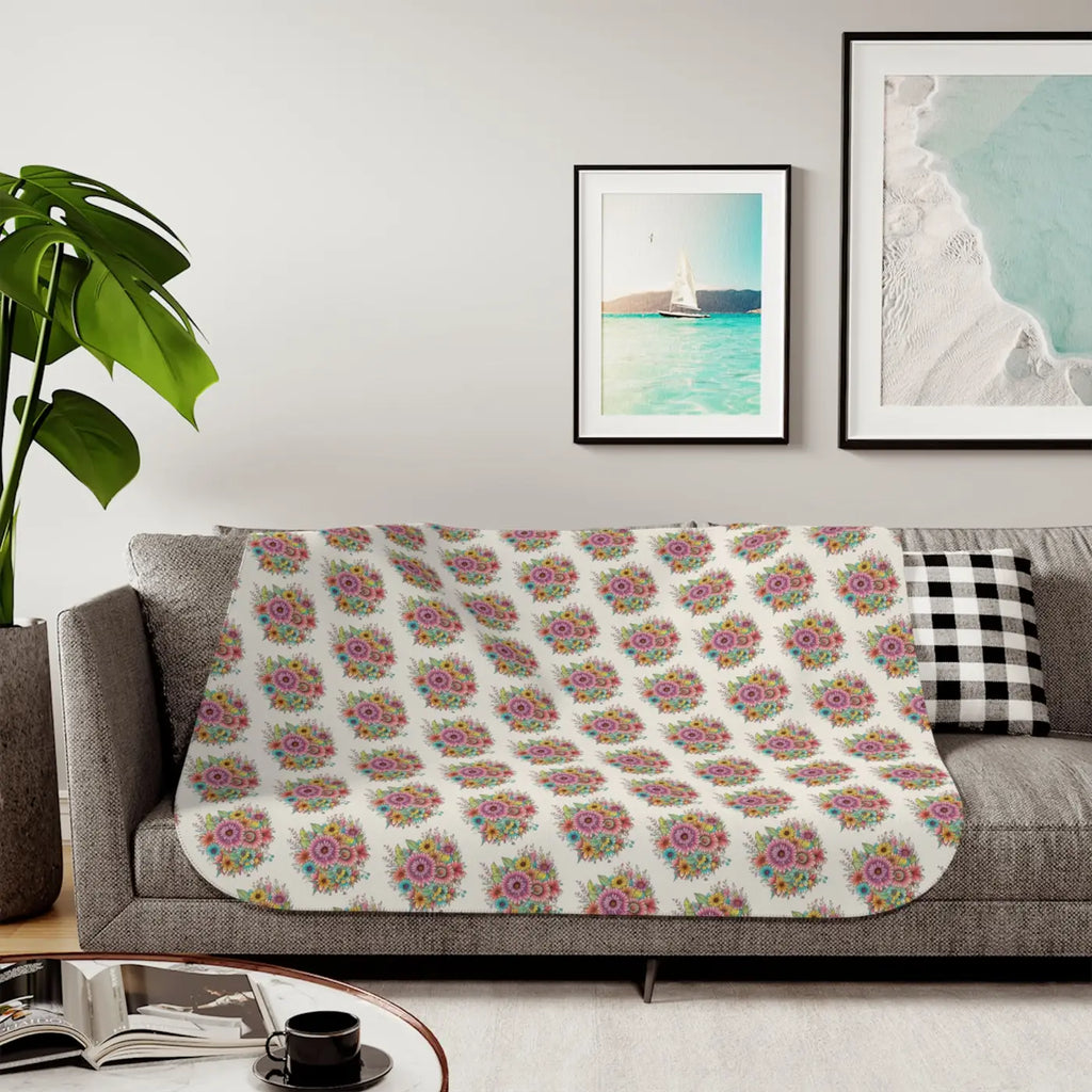 Sherpa Blanket - Large Vibrant Flowers on Peach - DipaliZ