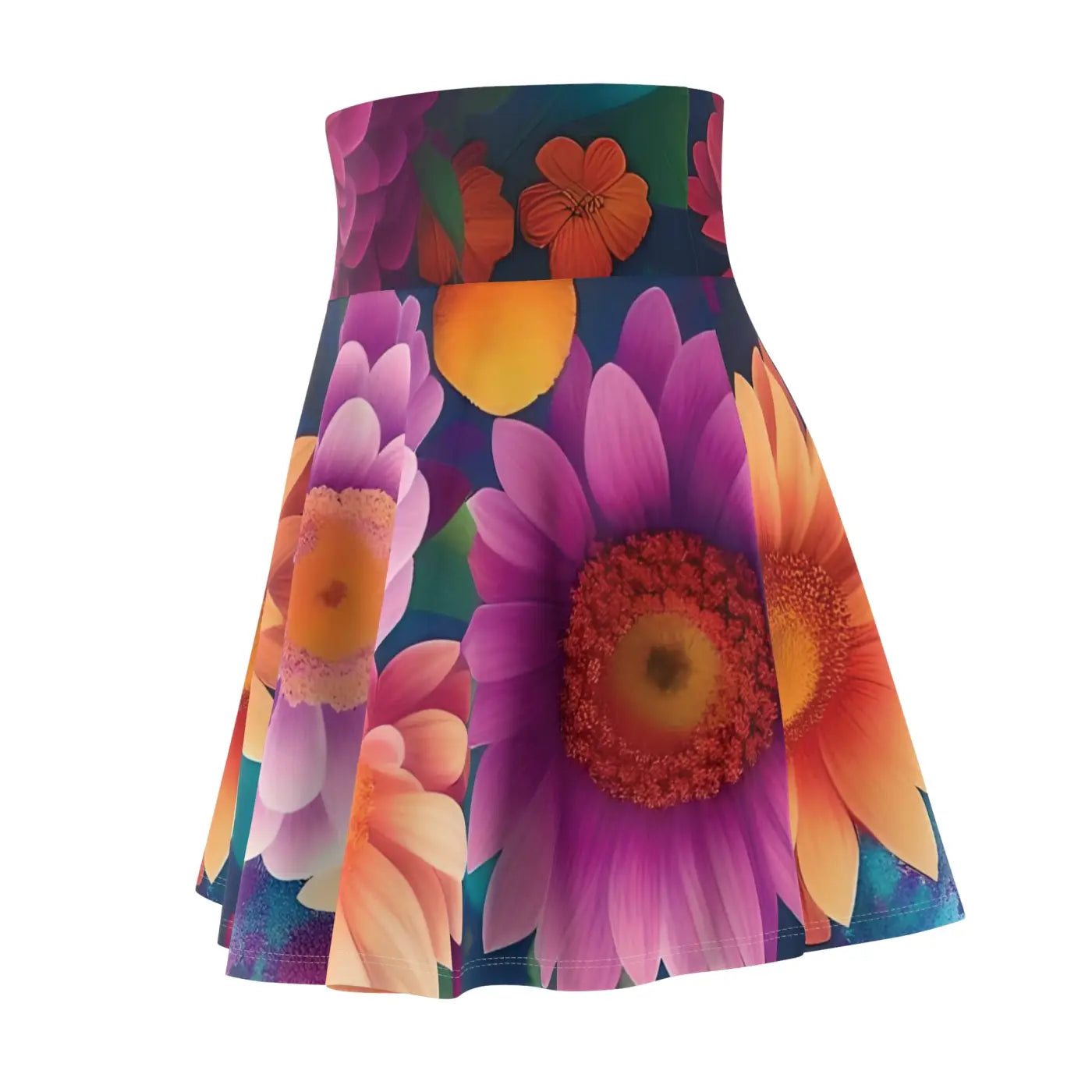 Large Vibrant Flowers Skater Skirt - Women's Dress - DipaliZ