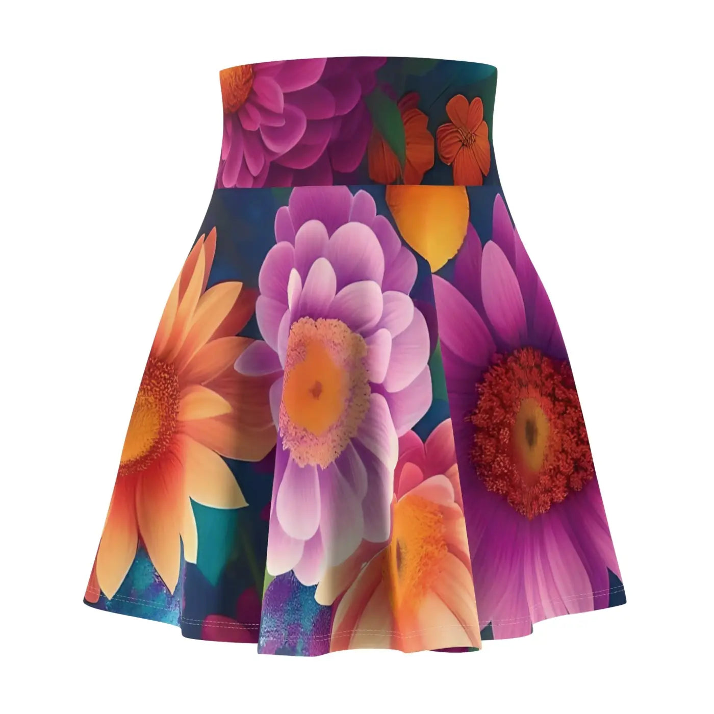 Large Vibrant Flowers Skater Skirt - Women's Dress - DipaliZ