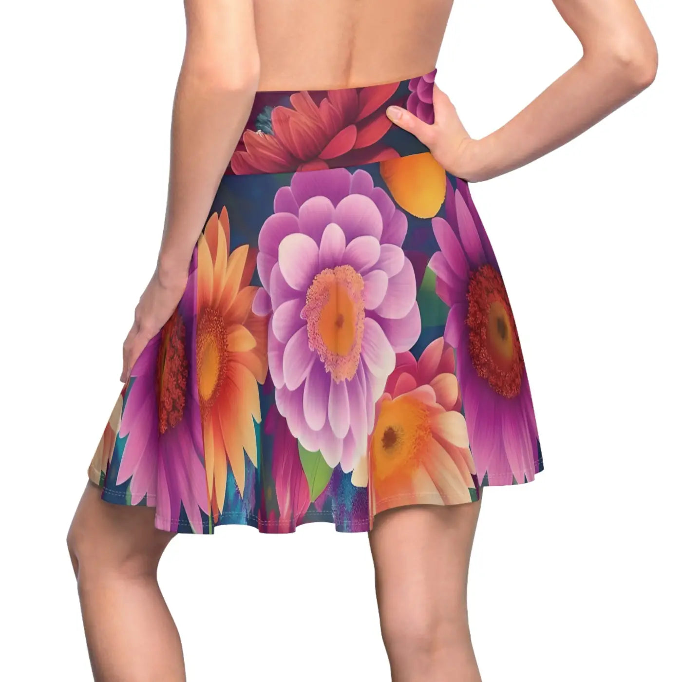 Large Vibrant Flowers Skater Skirt - Women's Dress - DipaliZ