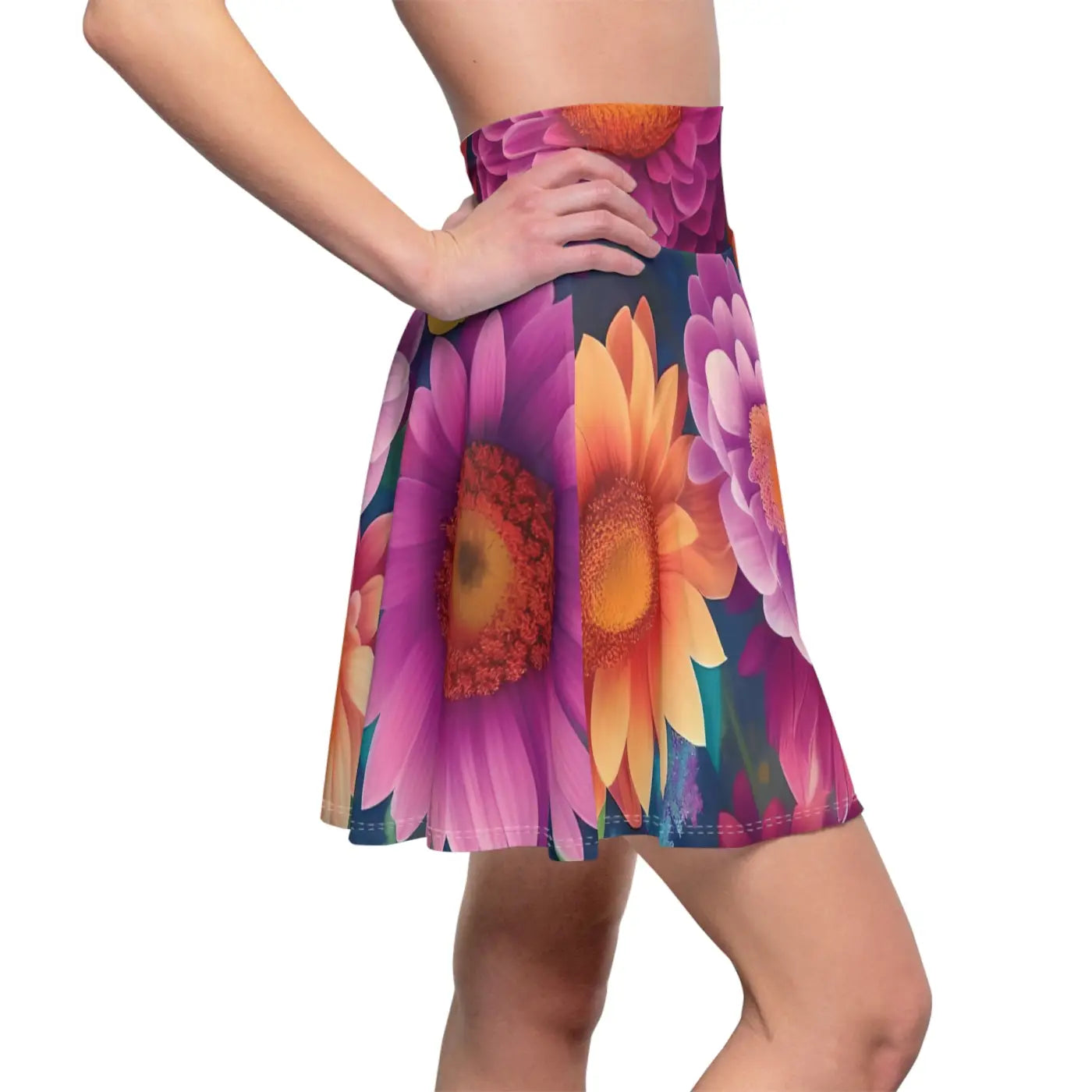 Large Vibrant Flowers Skater Skirt - Women's Dress - DipaliZ