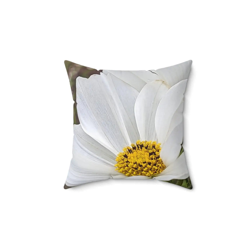 White Daisy Flower Throw Pillow - Spun Polyester Square - DipaliZ