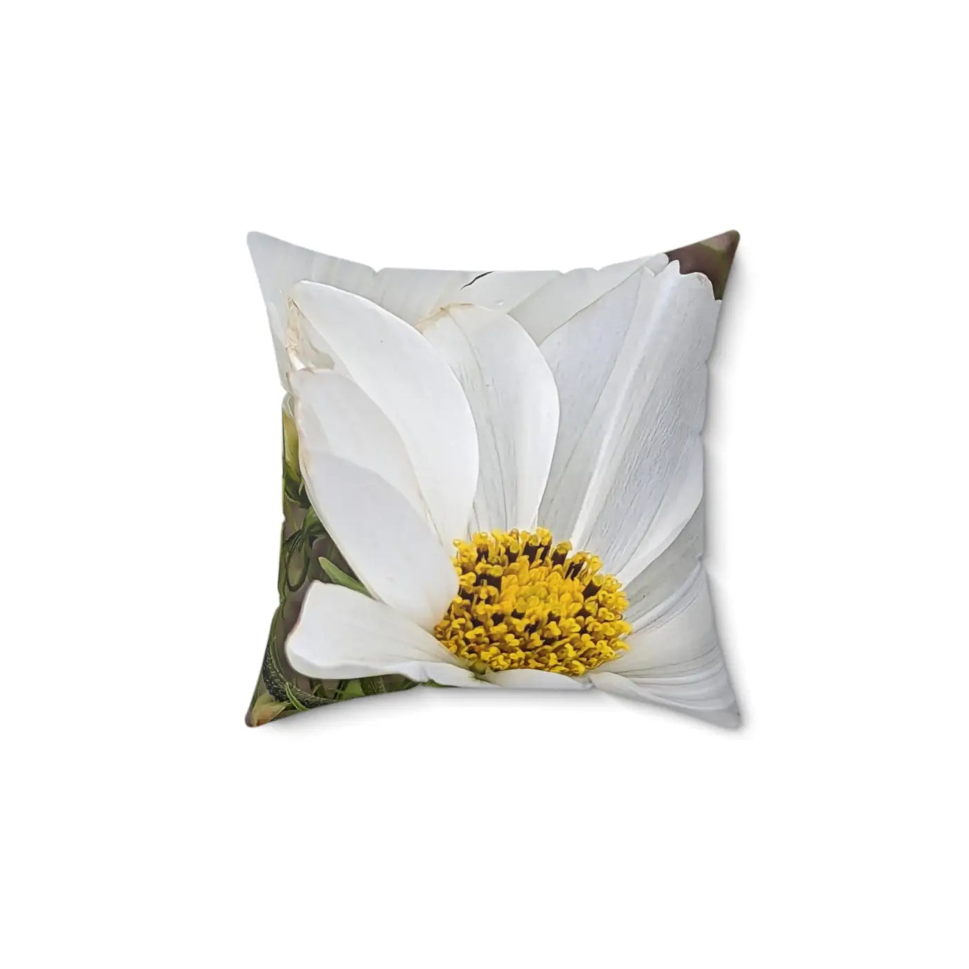 White Daisy Flower Throw Pillow - Spun Polyester Square - DipaliZ