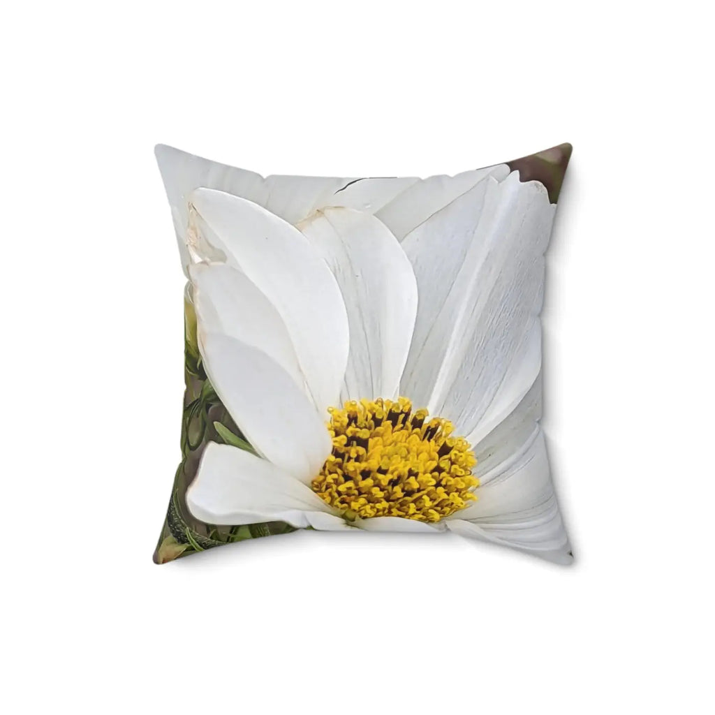 White Daisy Flower Throw Pillow - Spun Polyester Square - DipaliZ