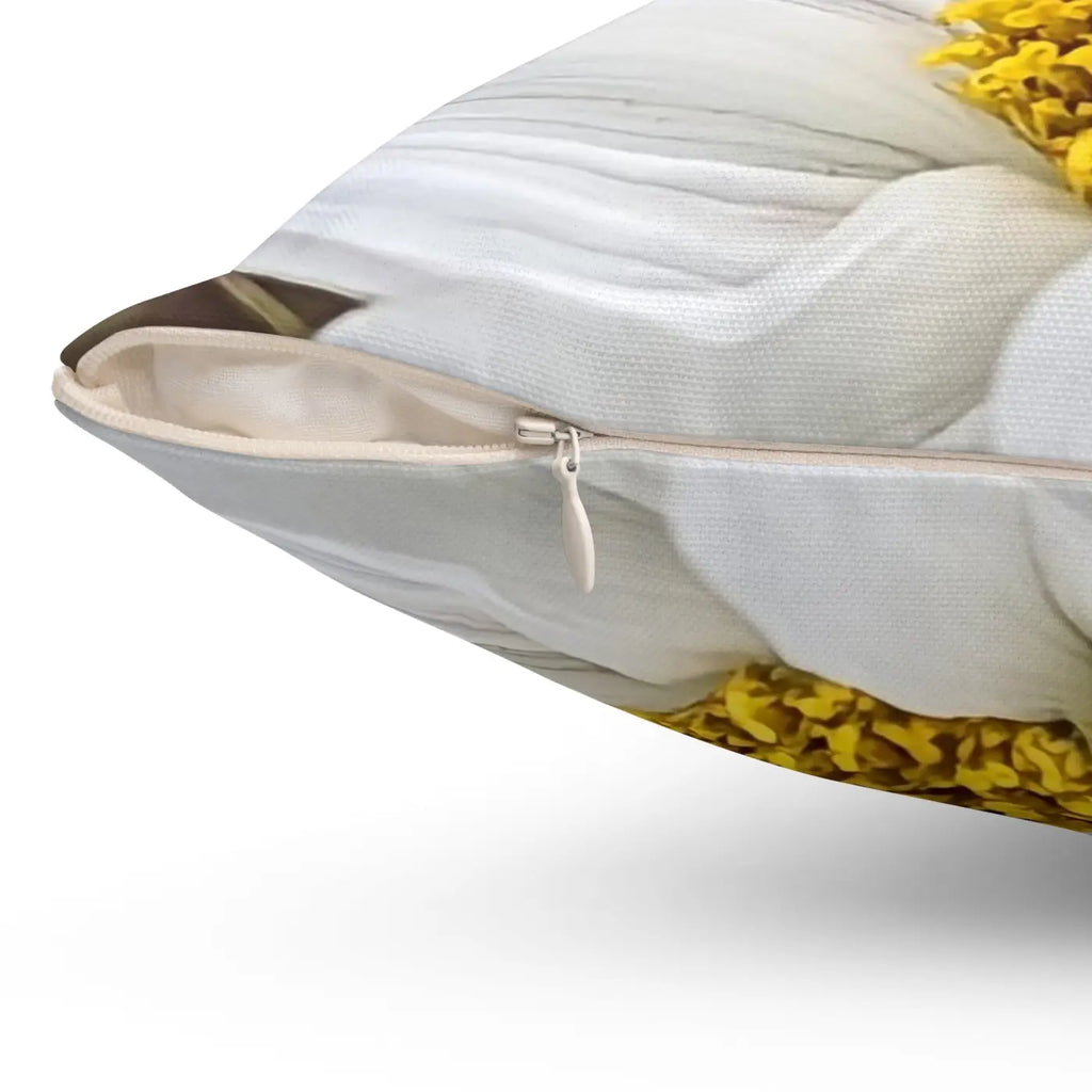 White Daisy Flower Throw Pillow - Spun Polyester Square - DipaliZ