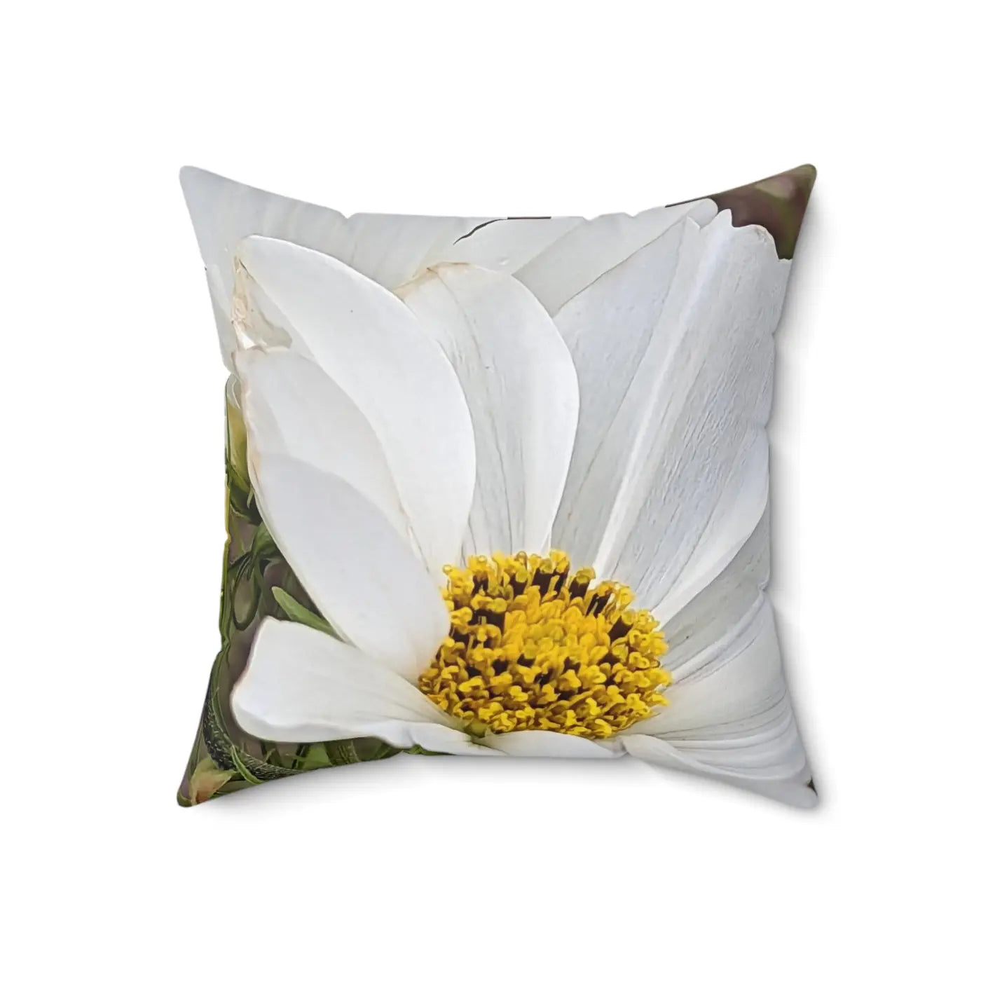 White Daisy Flower Throw Pillow - Spun Polyester Square - DipaliZ