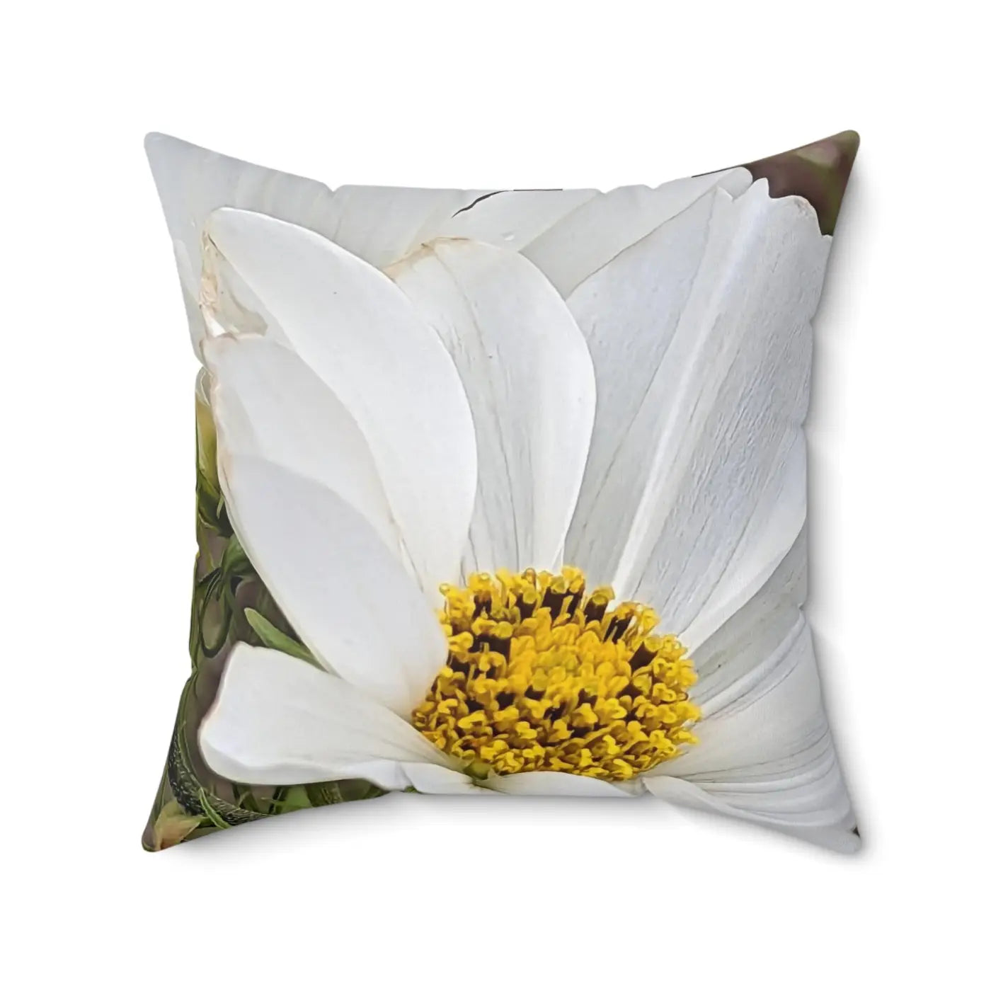 White Daisy Flower Throw Pillow - Spun Polyester Square - DipaliZ