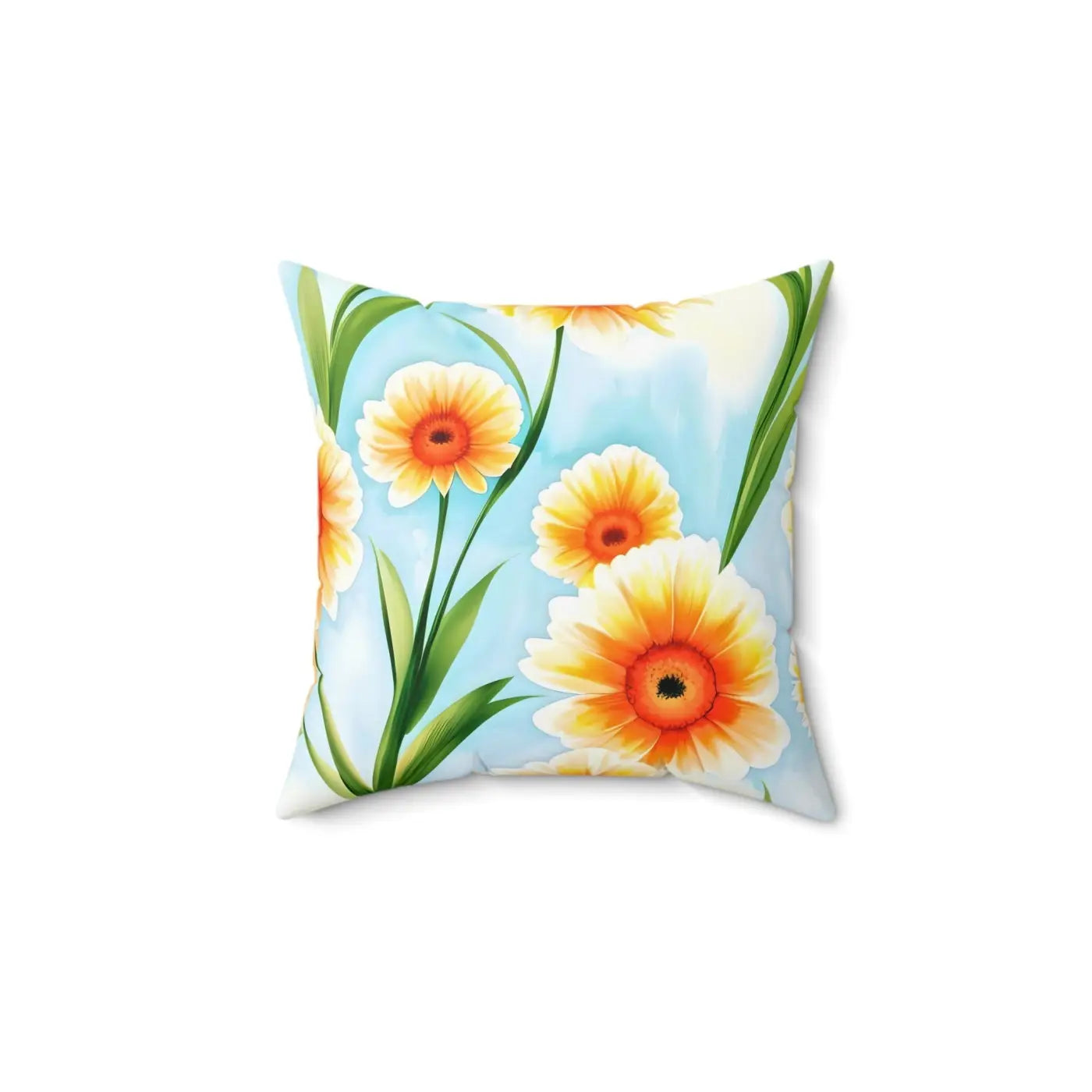 Orange Floral Pattern Pillow - Spun Polyester Square - DipaliZ