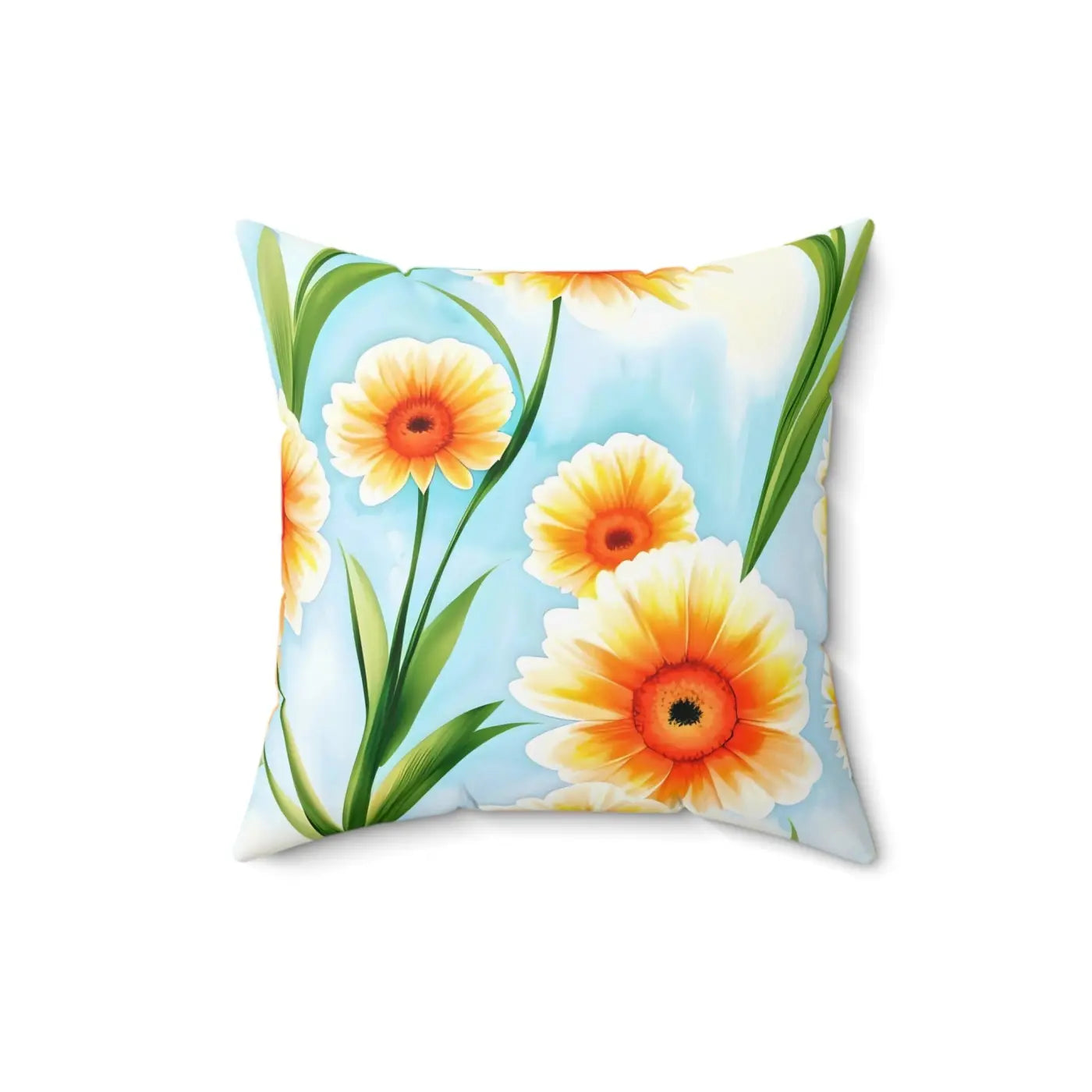 Orange Floral Pattern Pillow - Spun Polyester Square - DipaliZ
