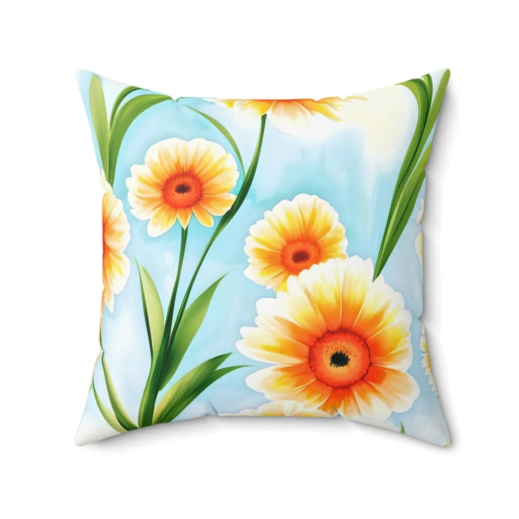 Orange Floral Pattern Pillow - Spun Polyester Square - DipaliZ