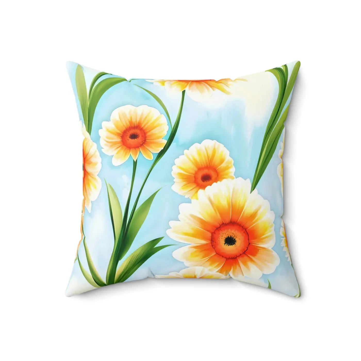 Orange Floral Pattern Pillow - Spun Polyester Square - DipaliZ
