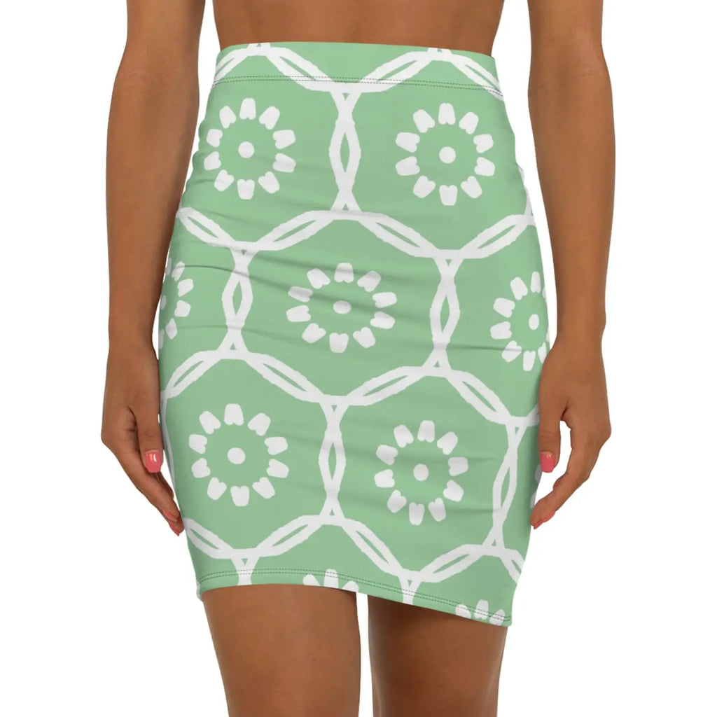Light Floral Pattern Mini Skirt - Fresh Green Design - DipaliZ