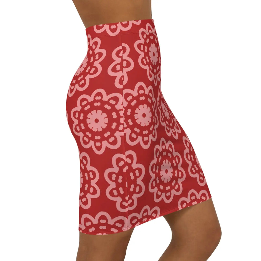 Red Floral Mini Skirt - Light Floral Pattern Design - DipaliZ