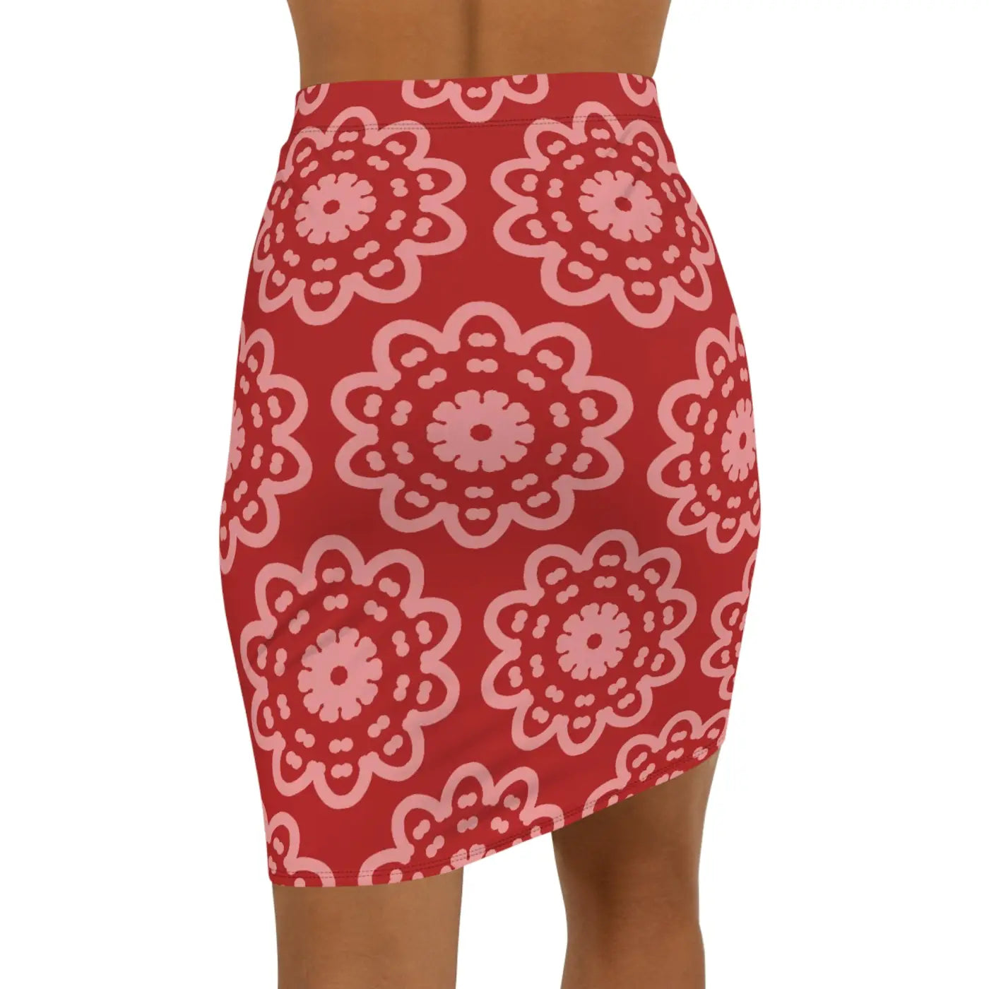 Red Floral Mini Skirt - Light Floral Pattern Design - DipaliZ