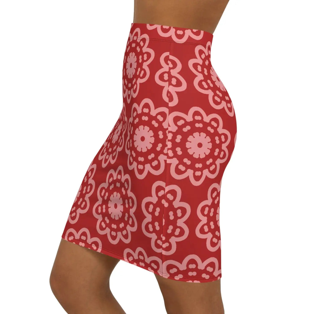 Red Floral Mini Skirt - Light Floral Pattern Design - DipaliZ