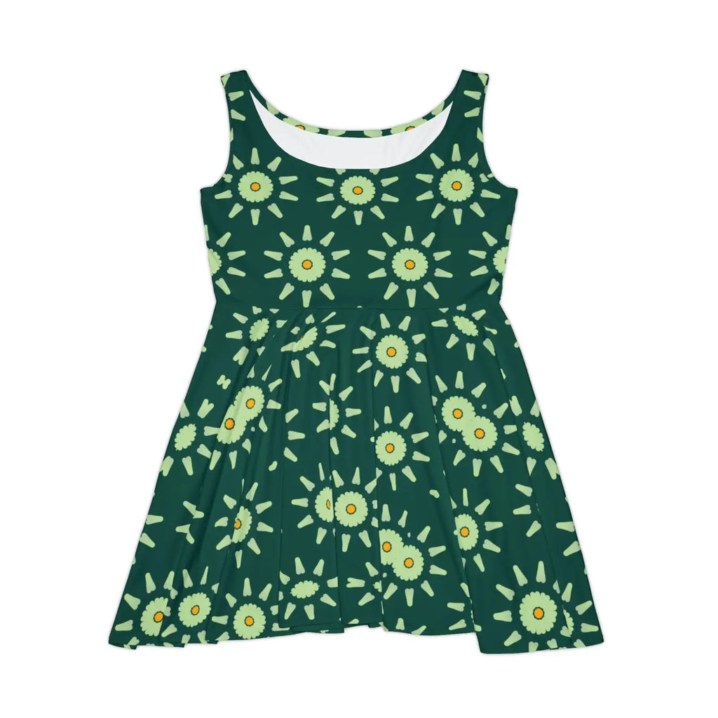 Light Green Floral Skater Dress - Nature Inspired - DipaliZ