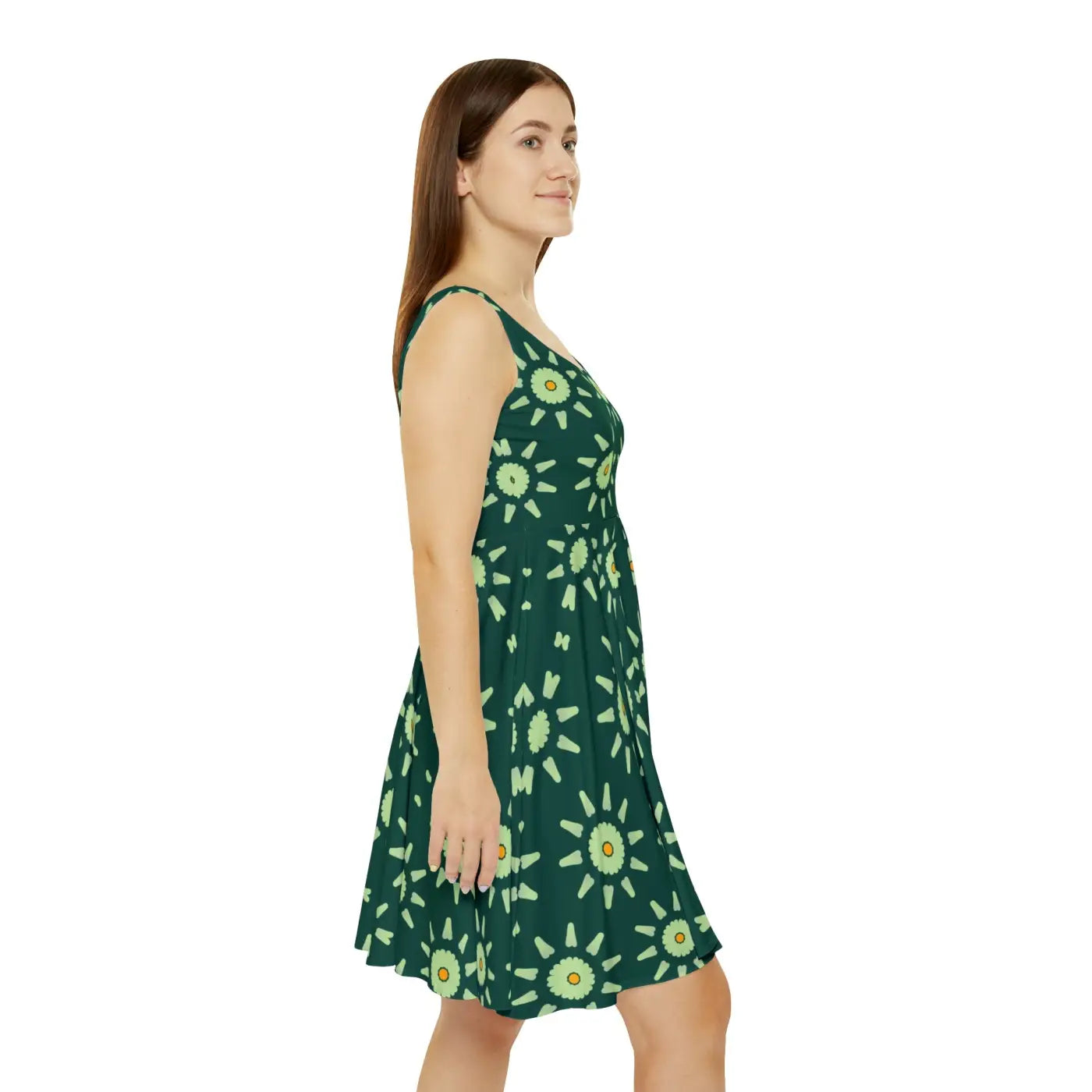 Light Green Floral Skater Dress - Nature Inspired - DipaliZ