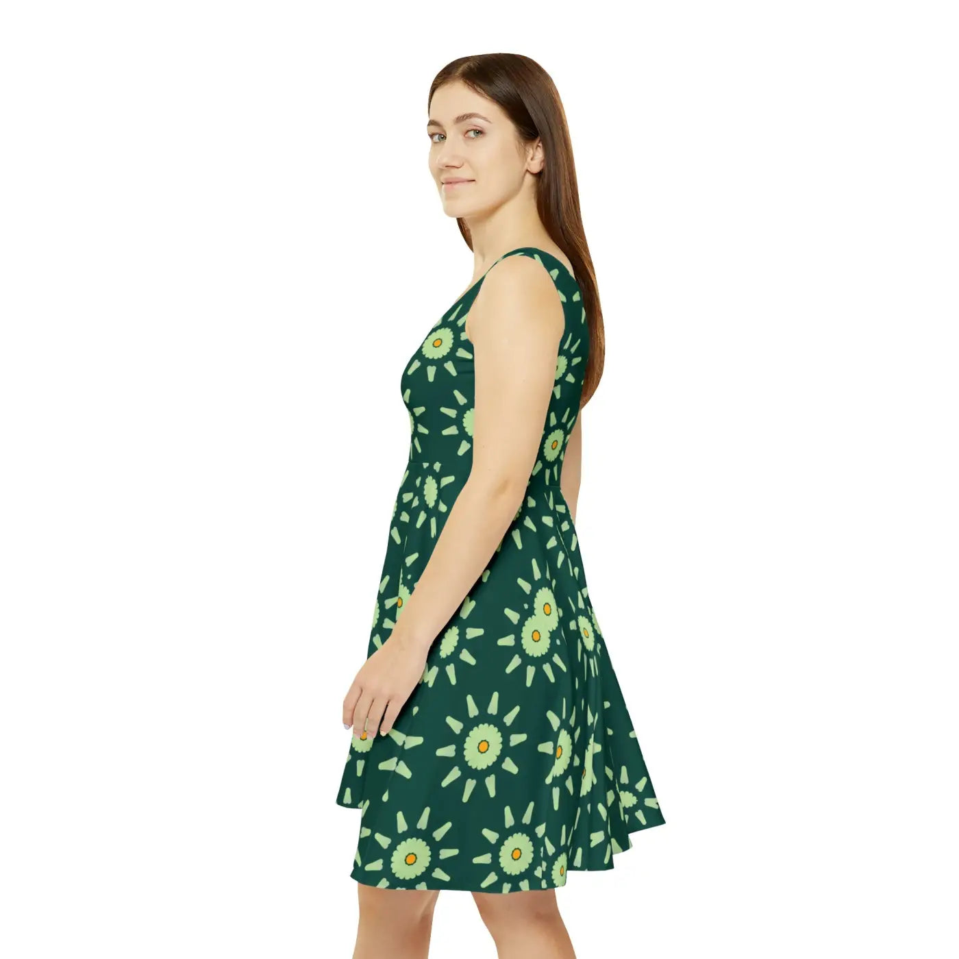 Light Green Floral Skater Dress - Nature Inspired - DipaliZ