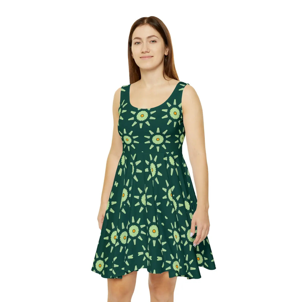 Light Green Floral Skater Dress - Nature Inspired - DipaliZ