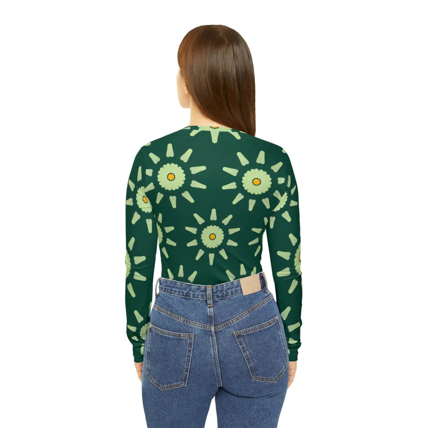 Light Green Pattern Long Sleeve V Neck Tee - Women's - DipaliZ