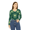 Light Green Pattern Long Sleeve V Neck Tee - Women's - DipaliZ