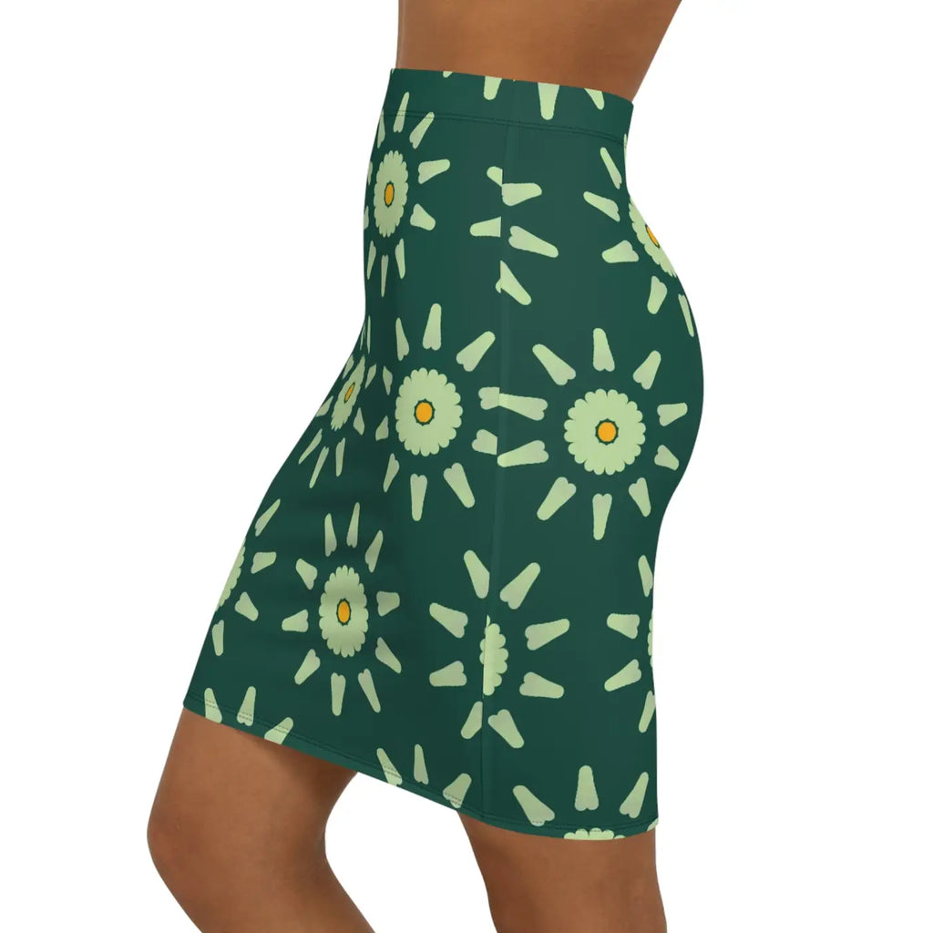 Light Green Pattern Mini Skirt - Stretchy Comfort Fit - DipaliZ