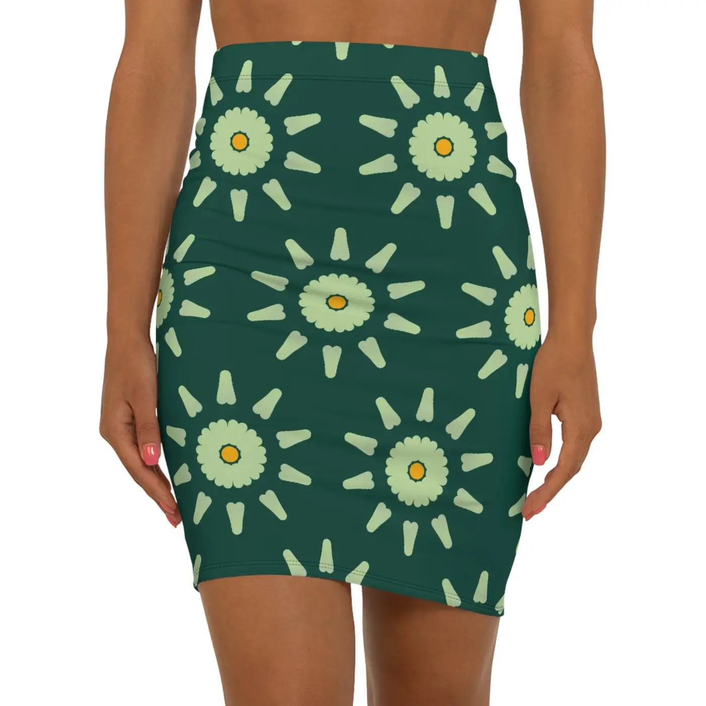 Light Green Pattern Mini Skirt - Stretchy Comfort Fit - DipaliZ