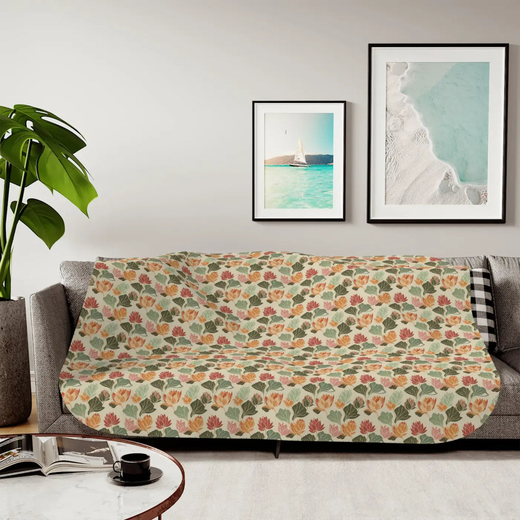 Sherpa Blanket - Lotus Flowers on Cyan Two Colors - DipaliZ