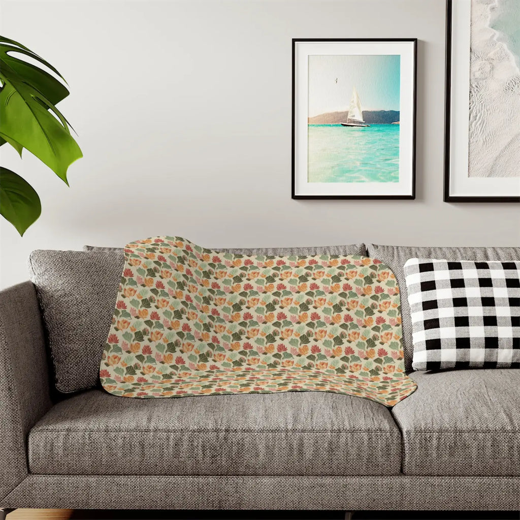Sherpa Blanket - Lotus Flowers on Cyan Two Colors - DipaliZ