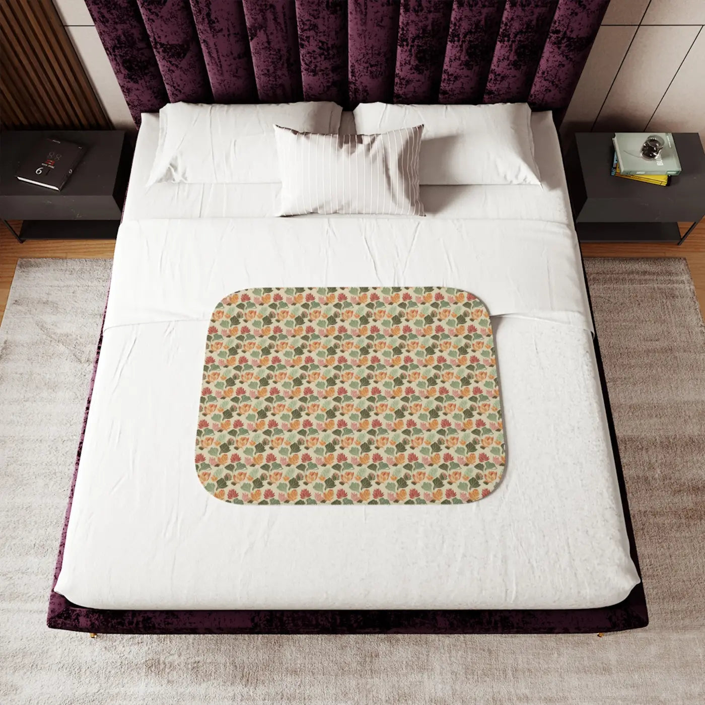 Sherpa Blanket - Lotus Flowers on Cyan Two Colors - DipaliZ