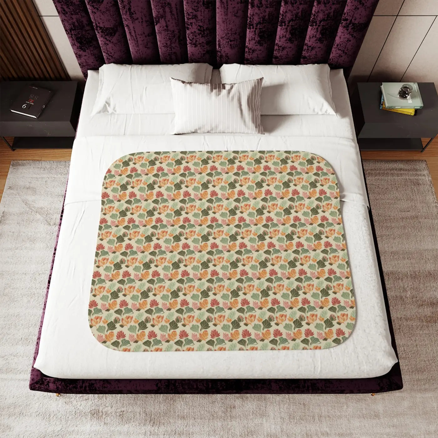Sherpa Blanket - Lotus Flowers on Cyan Two Colors - DipaliZ