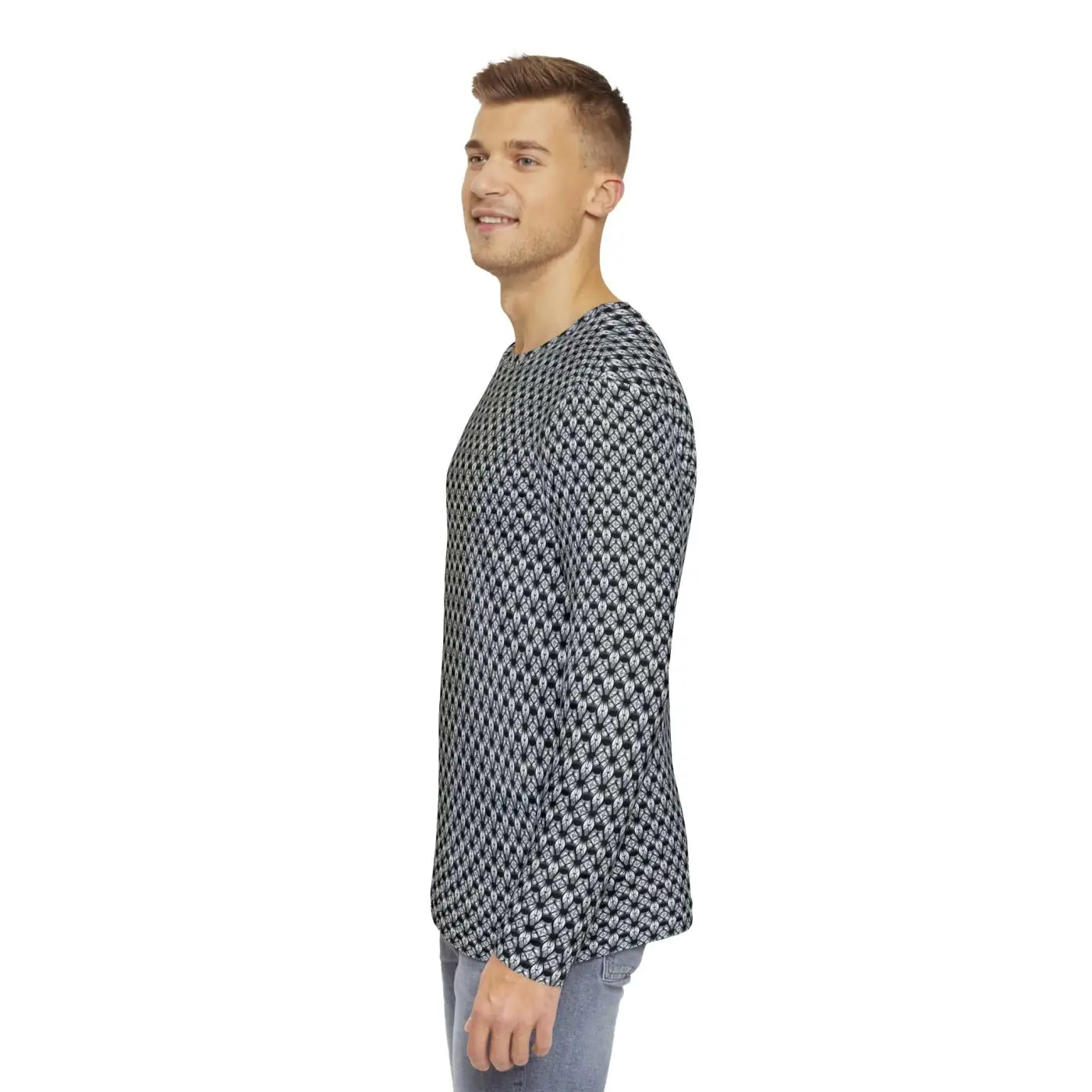 Long Sleeve AOP Tee - Monochrome Geometric Pattern - DipaliZ