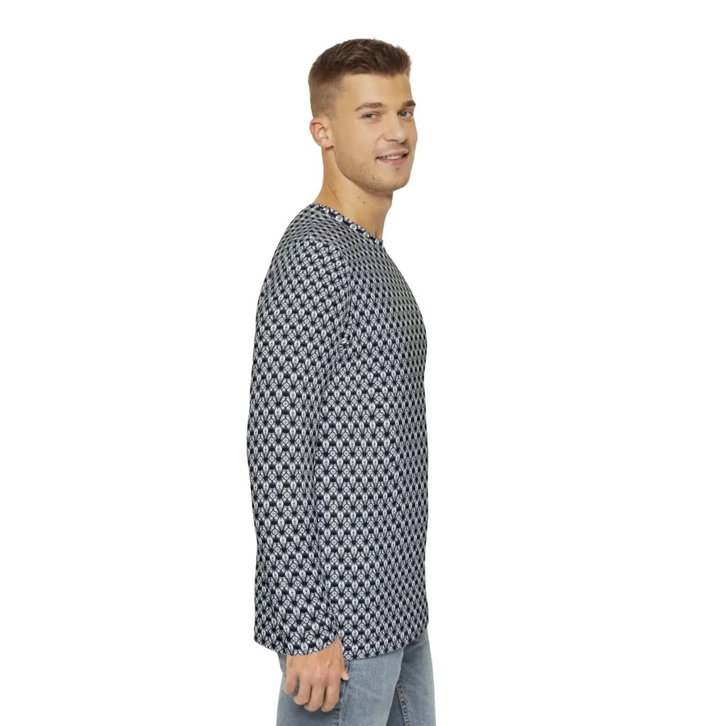 Long Sleeve AOP Tee - Monochrome Geometric Pattern - DipaliZ