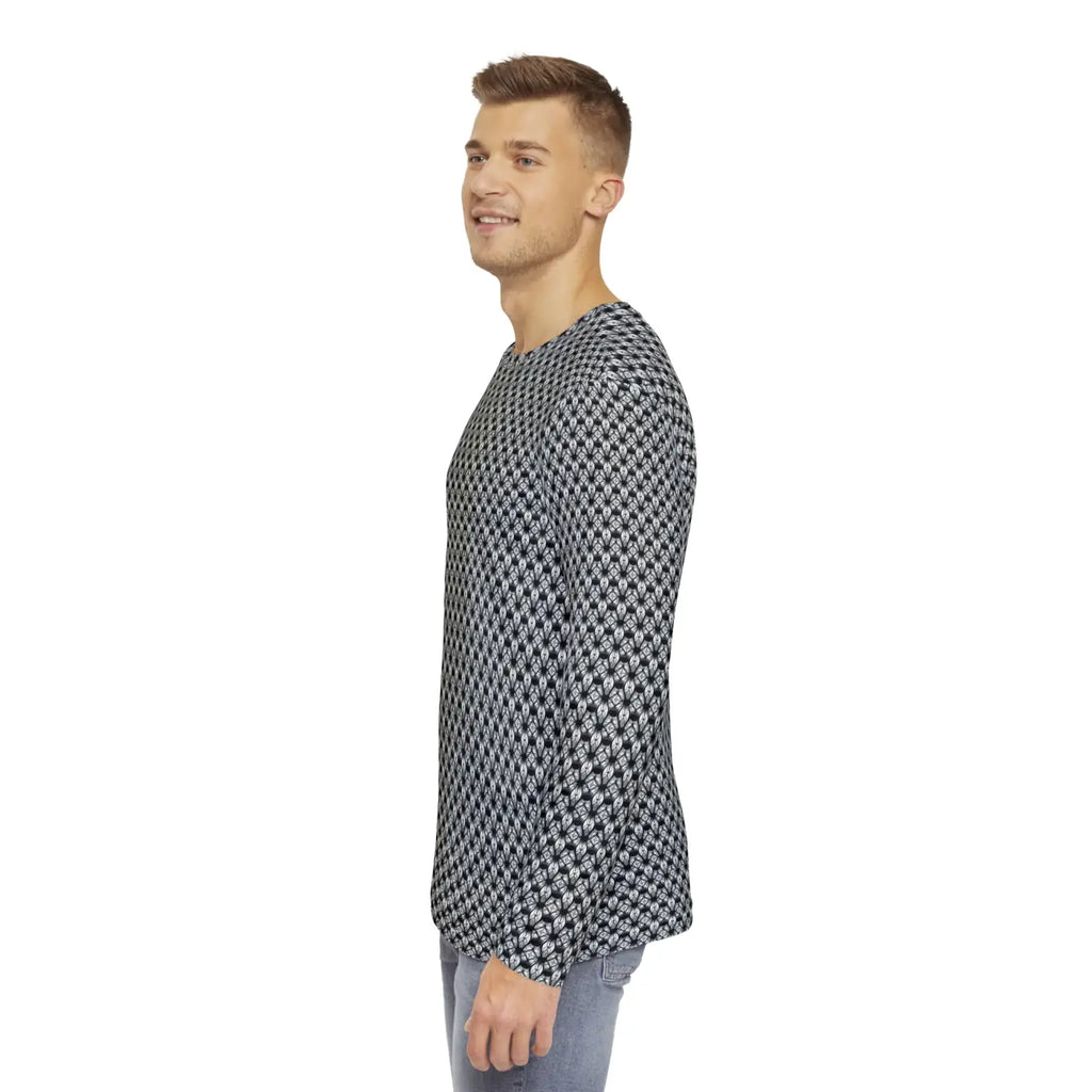 Long Sleeve AOP Tee - Monochrome Geometric Pattern - DipaliZ