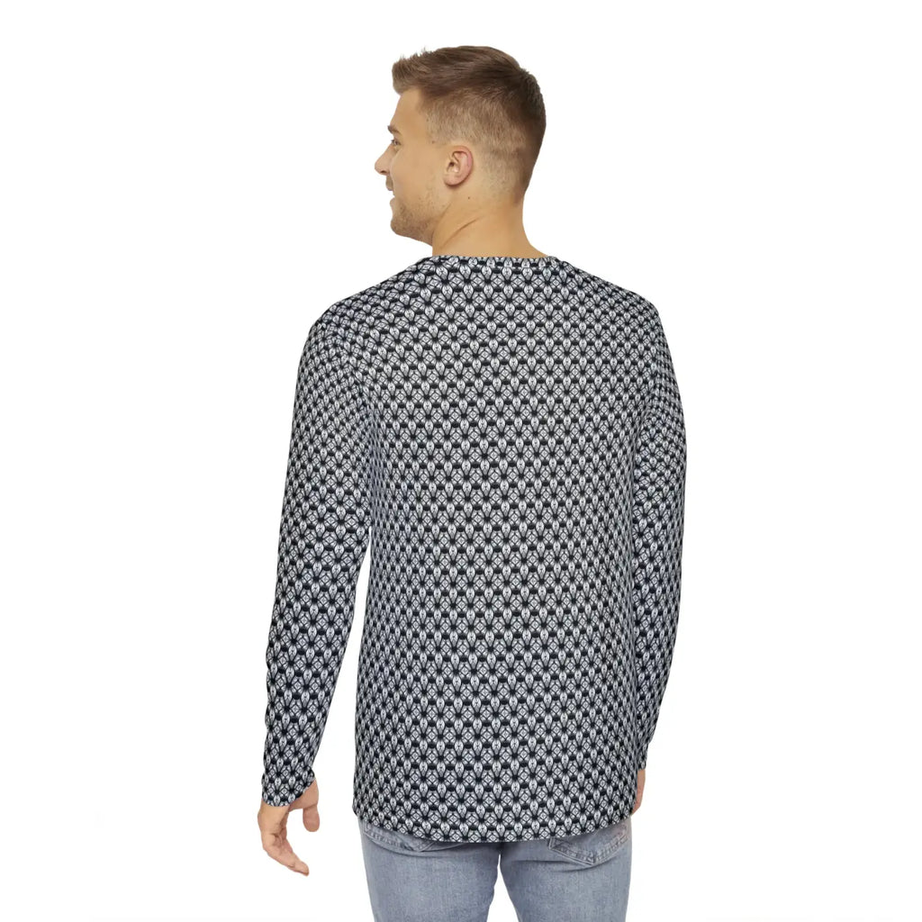 Long Sleeve AOP Tee - Monochrome Geometric Pattern - DipaliZ