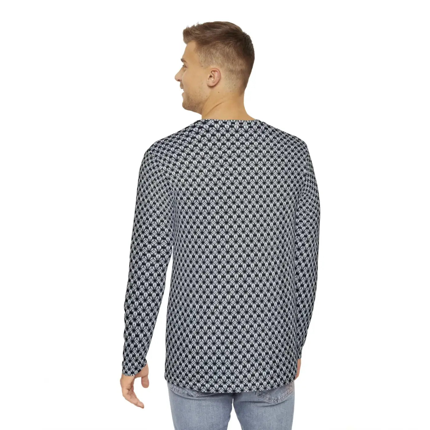 Long Sleeve AOP Tee - Monochrome Geometric Pattern - DipaliZ