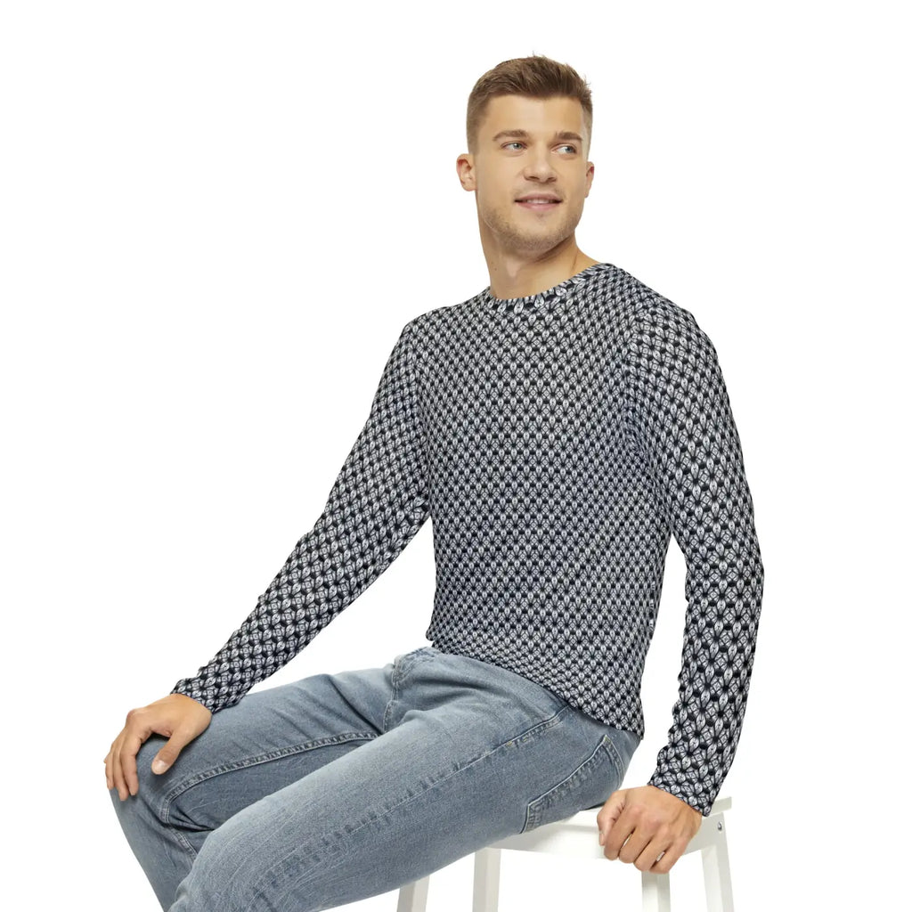 Long Sleeve AOP Tee - Monochrome Geometric Pattern - DipaliZ