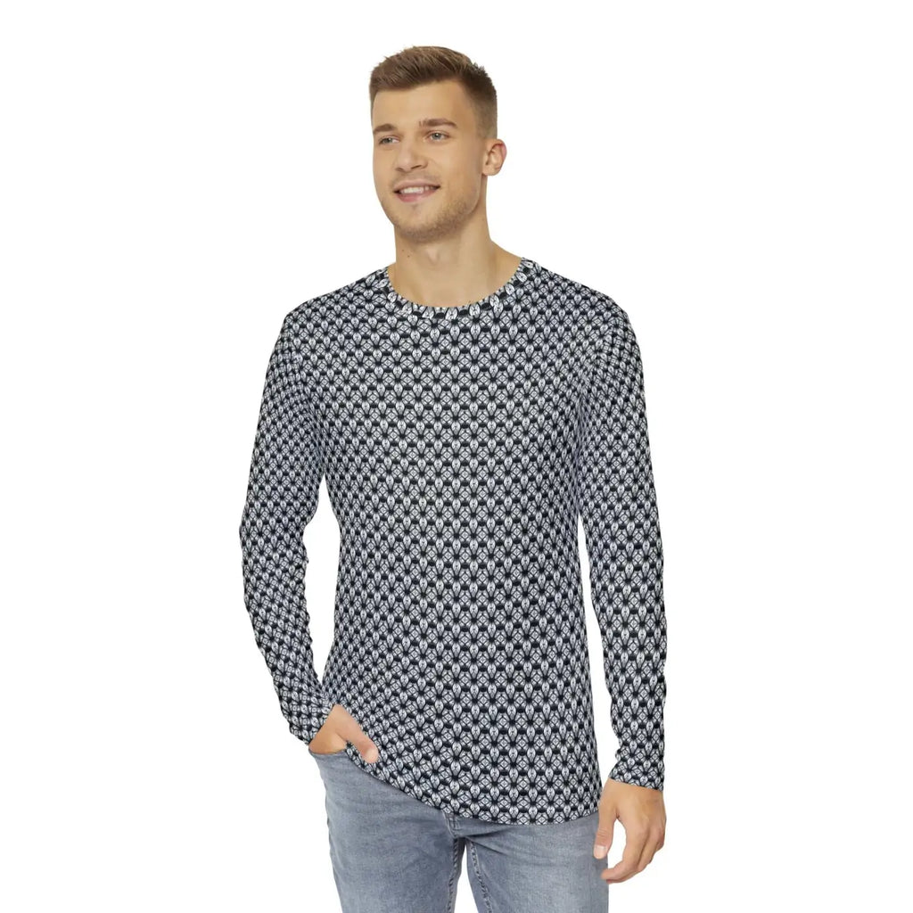 Long Sleeve AOP Tee - Monochrome Geometric Pattern - DipaliZ