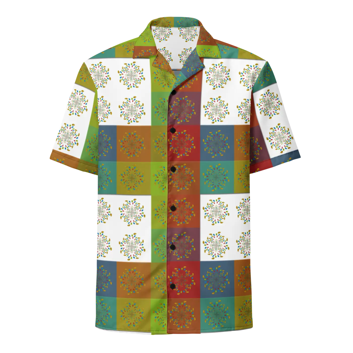 Unisex Button Shirt - Multicolored Geometrical Pattern - DipaliZ