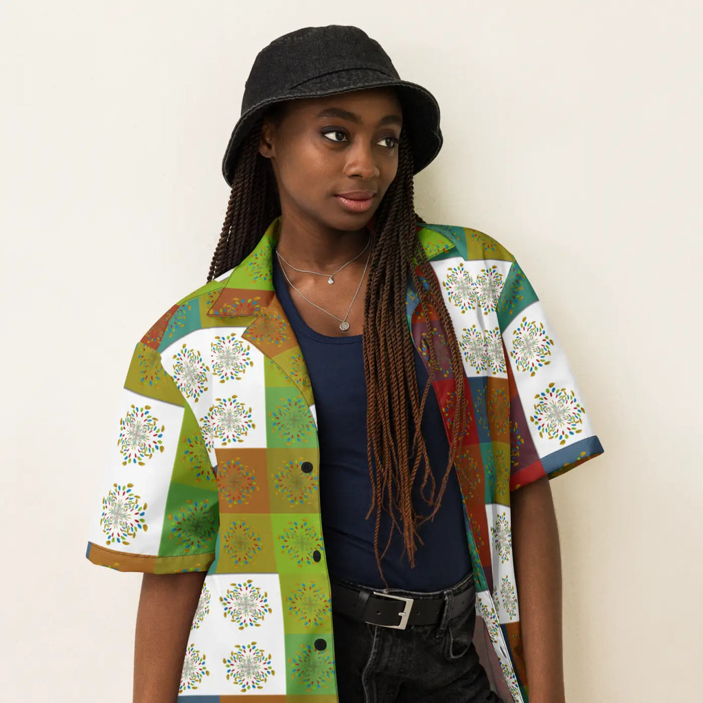 Unisex Button Shirt - Multicolored Geometrical Pattern - DipaliZ