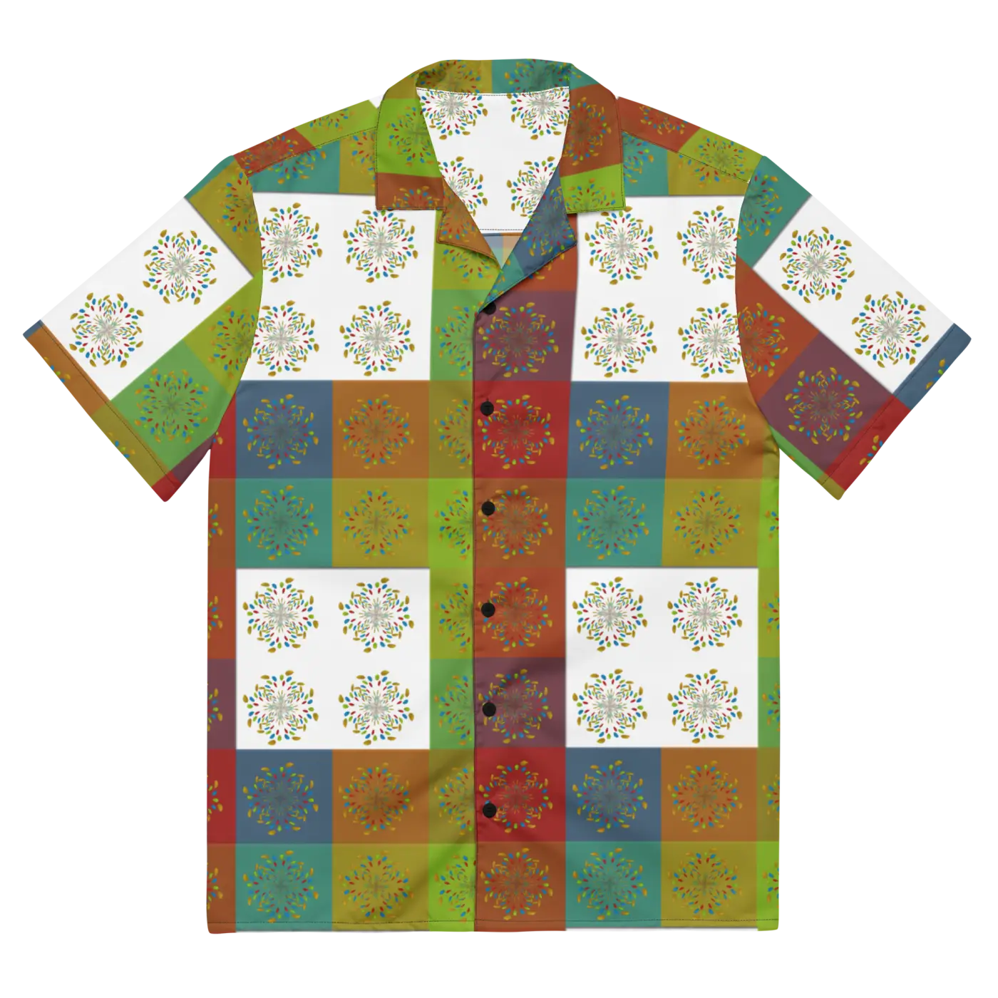 Unisex Button Shirt - Multicolored Geometrical Pattern - DipaliZ
