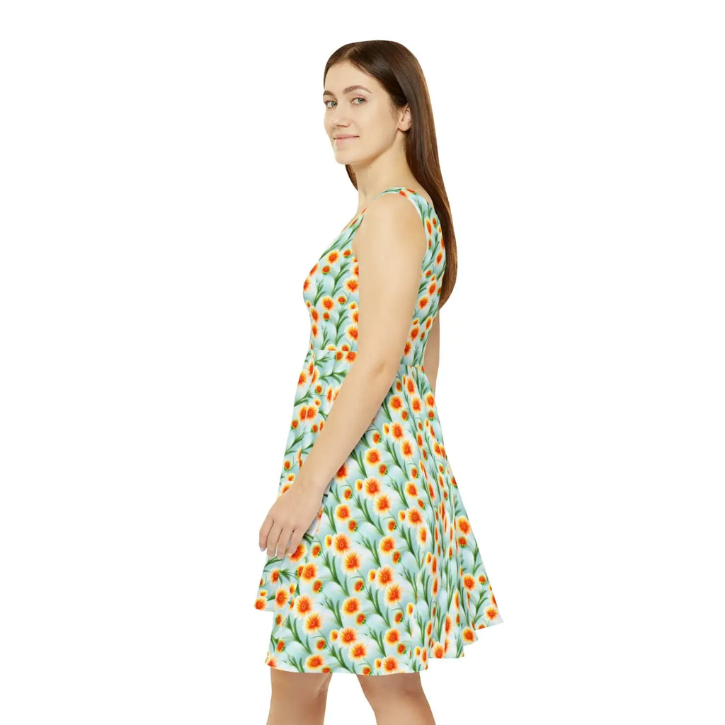 Skater Dress - Orange Flower Pattern - DipaliZ