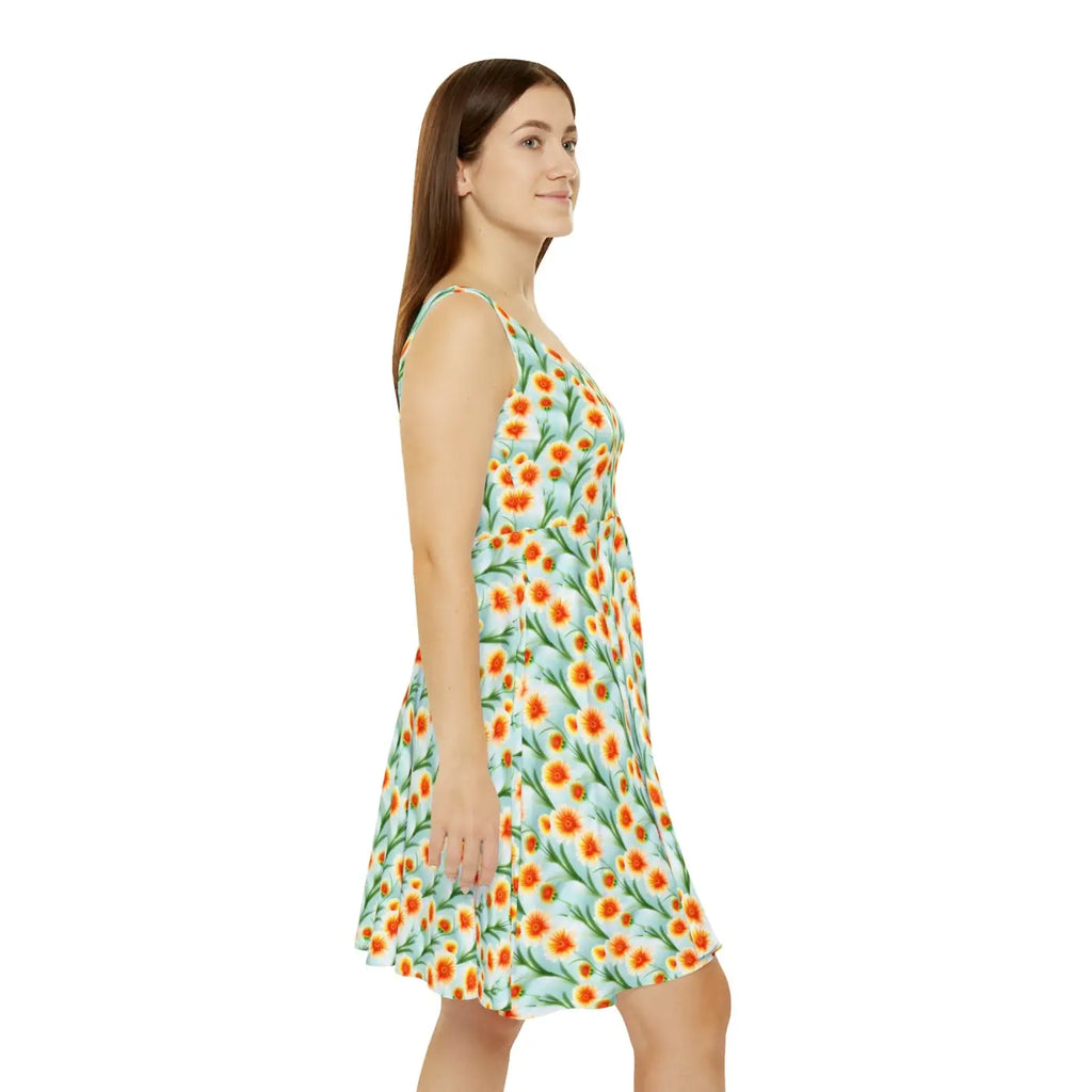 Skater Dress - Orange Flower Pattern - DipaliZ