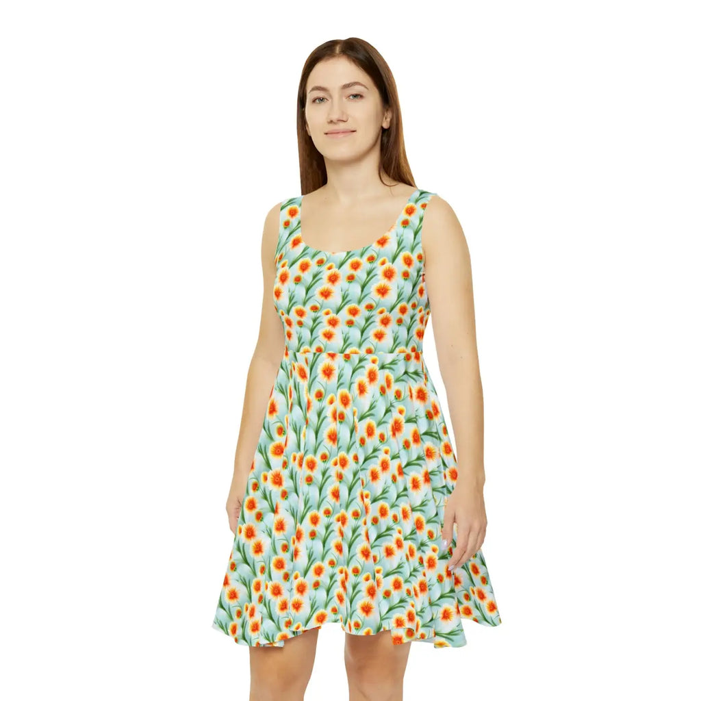 Skater Dress - Orange Flower Pattern - DipaliZ