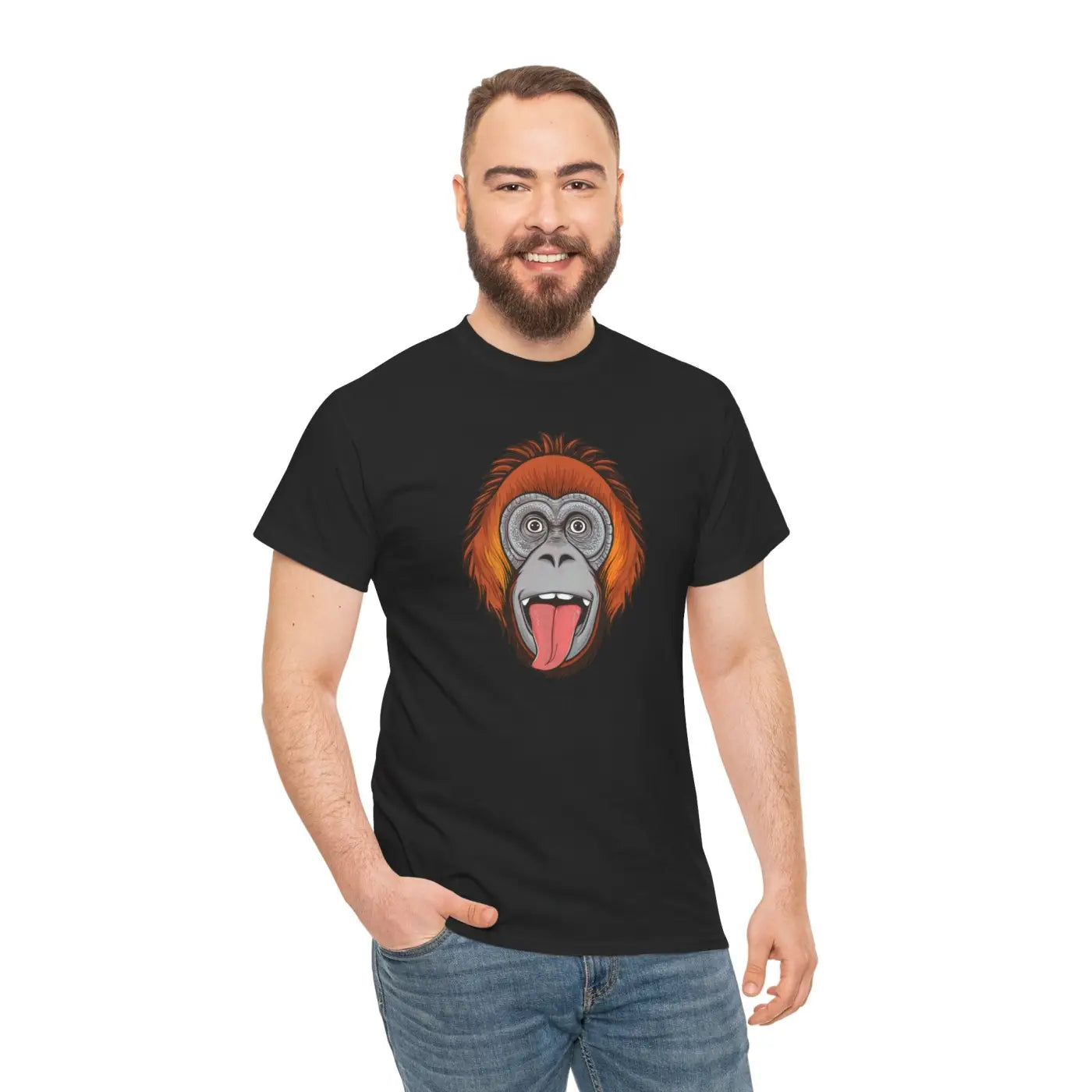 Orangutan's Face Cotton Tee - Unisex Deluxe Fit - DipaliZ