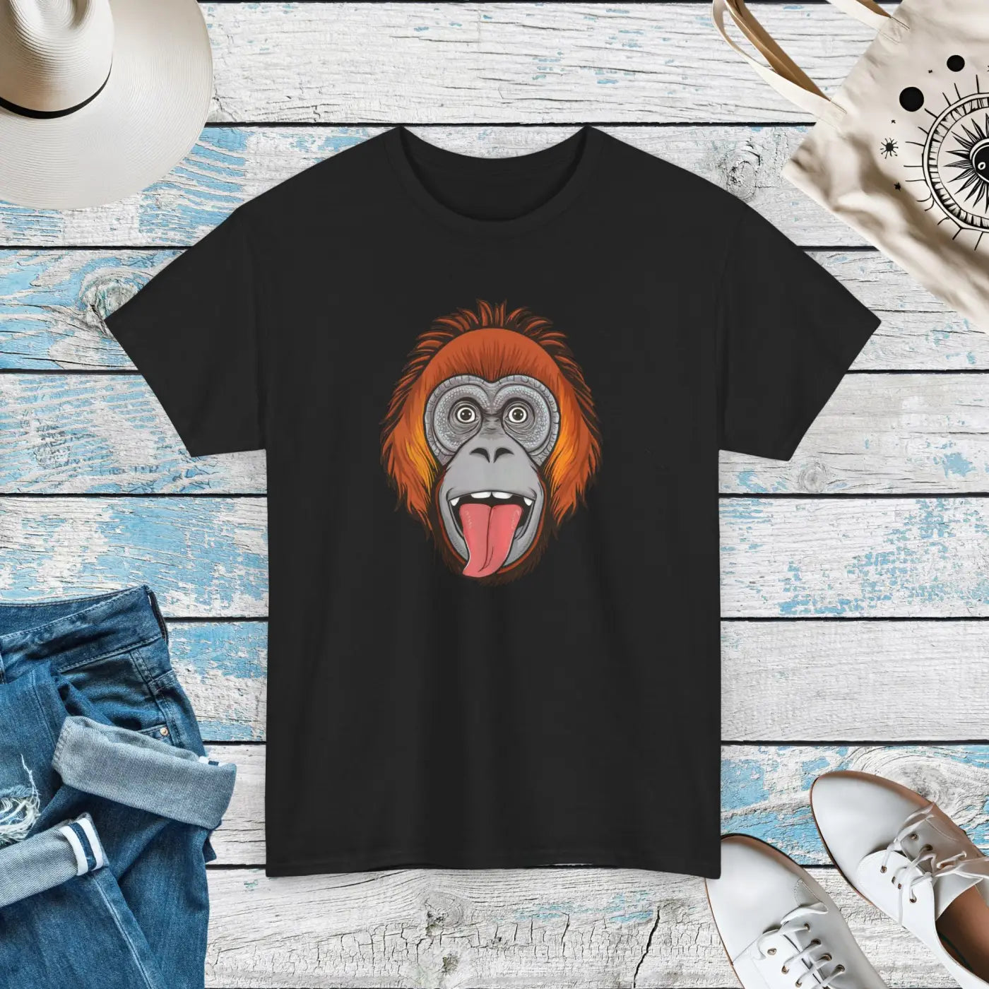 Orangutan's Face Cotton Tee - Unisex Deluxe Fit - DipaliZ
