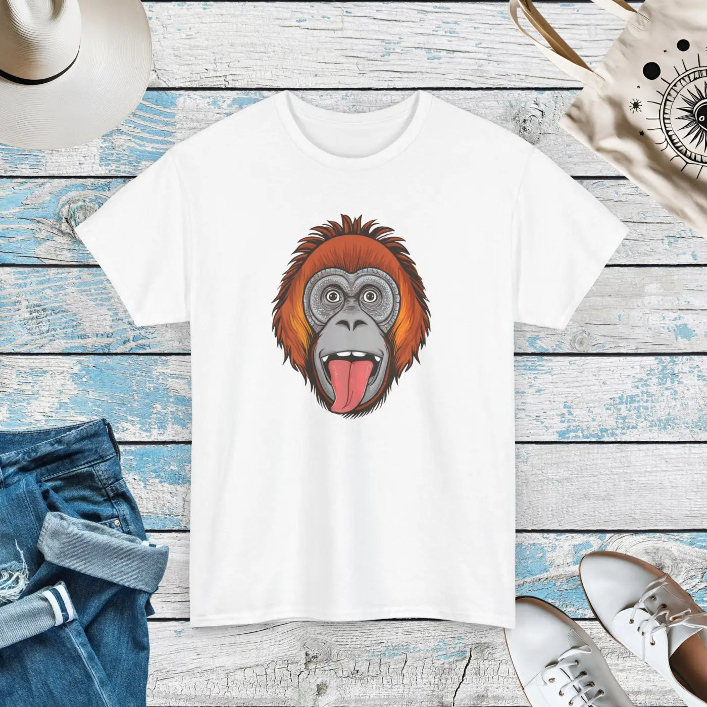 Orangutan's Face Cotton Tee - Unisex Deluxe Fit - DipaliZ